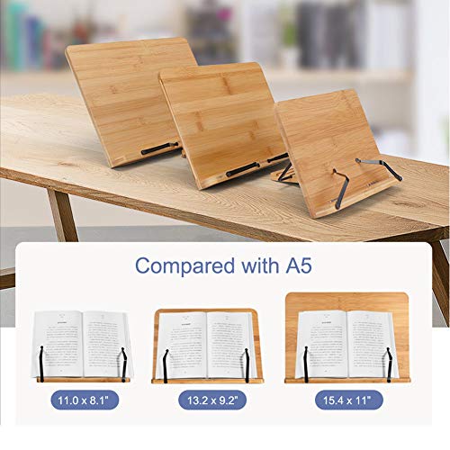 wishacc Book Stand XL-Large Size 15.4" x 11.0" Main Board-Adjustable Foldable Book Holder with Page Holder Clips - Holds Cookbooks, Receipe Books, Textbooks, Tablets, Laptops, Music Books, Documents - size: 15.4 x 11 inches