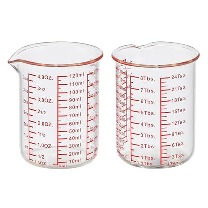 High Borosilicate Glass Measuring Cup-V-Shaped Spout，Glass Measuring Beaker for Kitchen or Restaurant, Easy to Read, 120 ML (4 Oz)-Pack of 2 - size: 120 ML (4 Oz)-Pack of 2