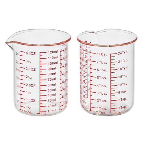 Ackers BORO3.3 4 oz/120 ml Glass Measuring Cup with V-Shaped Spout, 2 Pack - size: 120 ML (4 Oz)-Pack of 2