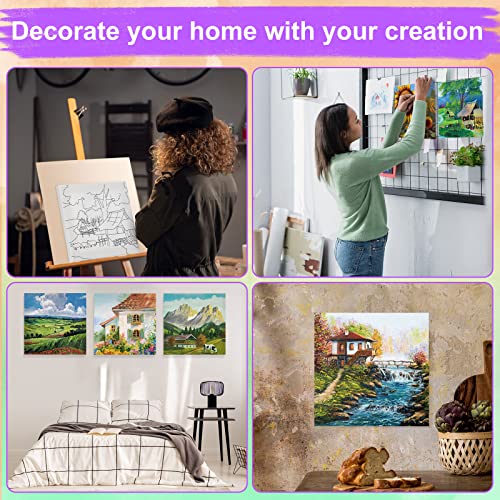Teling 12 Pcs Pre Drawn Stretched Canvas Kit for Adults Painting Pre Printed Canvas Outline for DIY Painting Party Favor,6 x 6 x 0.6 Inches(Landscape) - style: Landscape
