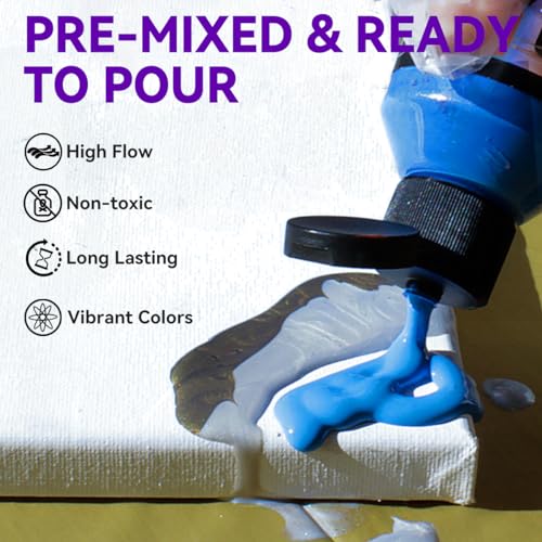 OPHIR Acrylic Pouring Paint Set, 10 Colors with Pouring Medium & Varnish | Complete Paint Pouring Kit Includes Canvases, Glitter Powder, Aprons, Gloves & Table Covers for DIY Projects - color: Complete Pouring Paint Kit (Beginning Kit)