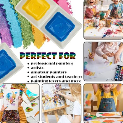 2 Pack Ceramic Paint Palette 2 Well Watercolor Painting Mixing Palette Dish for Watercolor Acrylic Oil Paint Studio Outdoor Use