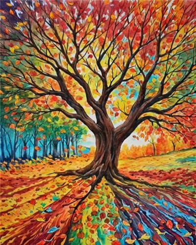 ldazao Tree of Life Paint By Numbers Kit for Adults Beginner DIY Painting Kits for Adults Stained Glass Easy Paint By Number Acrylic On Canvas Drawing Colorful Paintworks Artwork 16 X 20 Inch - color: SZ0013