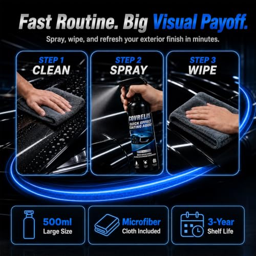 Car Coating Spray, Ceramic Spray Coating, High Shine Car Wax | Waterless Car Wash, Long-lasting Hydrophobic, UV & Stain Resistant, for Window Glass, Wheels, Trim, 17.5 oz with Towel (2pcs) - color: 2PCS