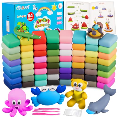 Air Dry Clay Kit for Kids – 64 Colors 15g Each, Non-Toxic Modeling Clay Set | with 3 Sculpting Tools, DIY Arts & Crafts Supplies, Ideal Gift for Birthday, Christmas, Halloween (Ages 3+) - color: 64 Colors