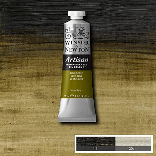 Winsor & Newton Artisan Water Mixable Oil Paint, 37ml, Olive Green | Clean with water; no solvents needed. Color depth, lightfastness, opacity/transparency are the same as traditional oils. - color: Olive Green, style: 1.25-oz