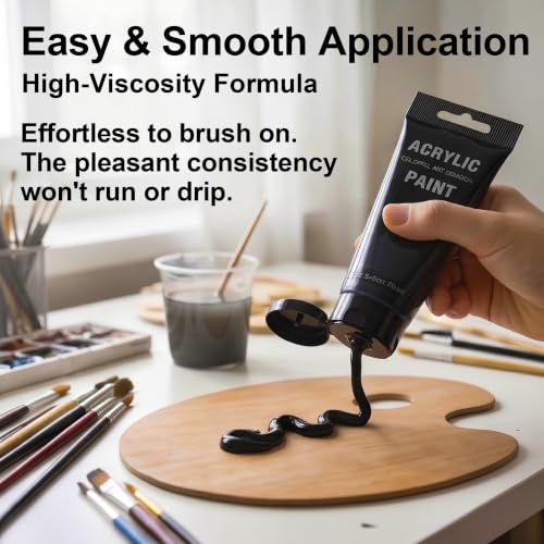 YULL 7.6 oz / 225 ml Matte Black Acrylic Paint Tubes, Thick Opaque Waterproof Black Paint for Wood/Canvas/Metal/Ceramic/Plastic/Wall, Non-Toxic Water-Based Washable Indoor/Outdoor Craft Paints - color: Black (Matte)