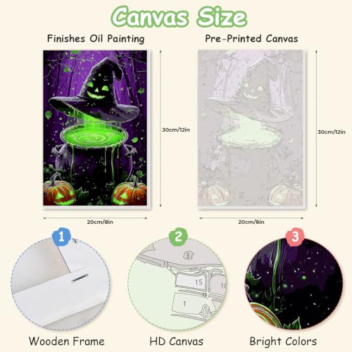 Spandrel Halloween Witch Magic Potion Paint by Numbers Kit for Adults, Witch Hat Dark Purple Forest Gothic DIY Canvas Oil Painting Wall Decor Halloween Holiday Gift, 8x12in - color: H-12