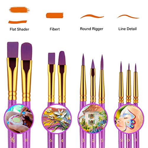 Paint Brushes Set, 20 Pcs Paint Brushes for Acrylic Painting, Oil Watercolor Acrylic Paint Brush, Artist Paintbrushes for Body Face Rock Canvas, Adult Drawing Arts Crafts Supplies, Purple | Artist Paintbrush (Nylon Hair Wood Handles) for Adult Drawing, Gr