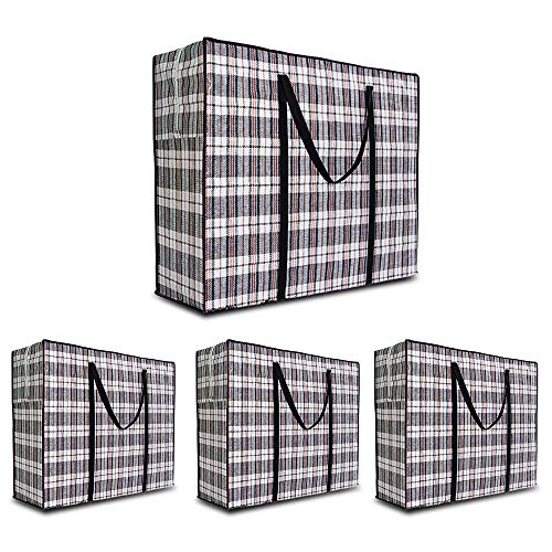 4-Pack Extra Large Moving Bags with Durable Zipper, 168L Heavy Duty Plaid Storage Totes, Water Resistant Jumbo Carrying Bags for Clothes, Bedding, Comforter, Pillows, Camping and Dorm Essentials - color: Black Checkered, size: XX-Large
