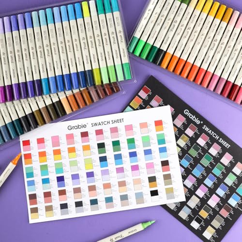 Grabie 120 Color Acrylic Paint Markers, Pack of 60 Dual Tip Brush Pens | 120 Colors in 60 Markers,Dual Tip Soft Brush Design,Water-Based Acrylic Ink For Paper, Rock, Wood, Canvas, Glass & Fabric - color: C.60Pcs-120Dual Tone Colors