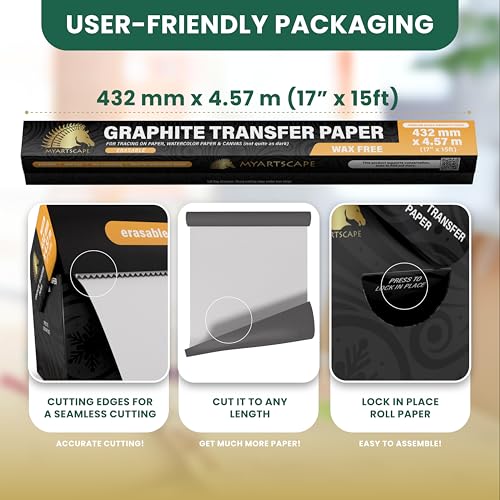 MyArtscape Graphite Transfer Paper Roll 17" x30ft & 20 Red Sheets Bundle, Wax-Free, Erasable, Smudge-Free, Ideal for Drawing, Tracing, Arts & Crafts