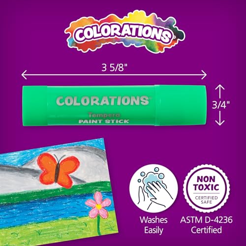 Colorations Tempera Paint Sticks, 144 Pcs, 12 Colors, Non-Toxic, Mess-Free Art Supplies for Kids, Bulk Set for the Classroom - style: Rainbow, 144 PK
