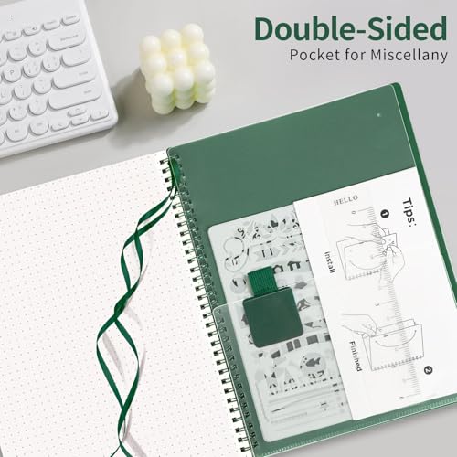 AHGXG Dotted Journal, Grid Spiral Notebook, 110 Pages, A4 (8.5" x 11") | 100 GSM Thick Dot Paper, Waterproof Plastic Cover Journals for Journaling, Sketching (Green) - color: Green, style: A4-Dotted