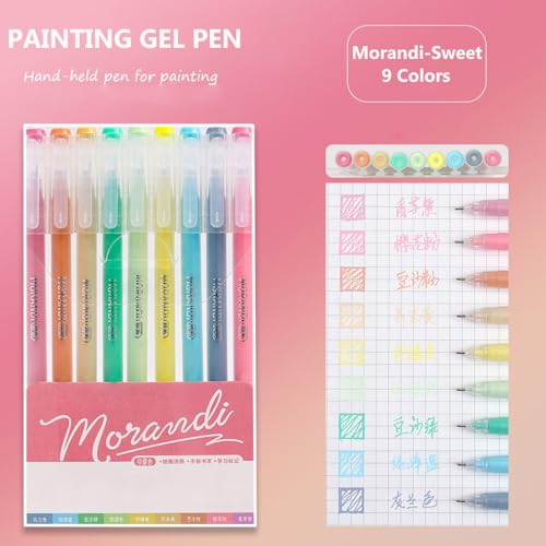 Gel Pens with 0.6mm Fine Point, 9 Colors Acrylic Drawing Gel Pen - color: Morandi-Sweet