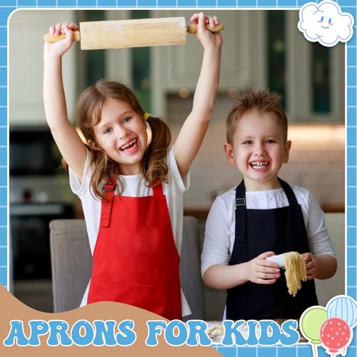3 Pack Kids Apron for Cooking Adjustable Kids Chef Aprons | Kitchen Funny Aprons with Pockets for Boys Girls Toddler Painting Baking Artist Apron - color: Solid Color