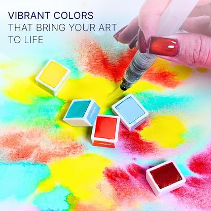 Watercolor Paint Set 24 Colors in Half-Pans|Tin Box&Waterbrush|Pro-Grade Pigments - size: 24 Count (Pack of 1)