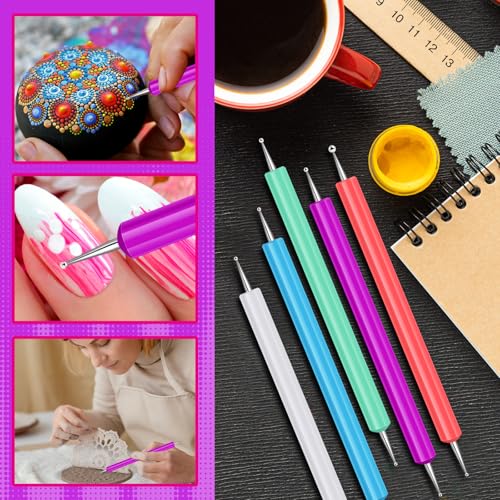 Ashmacdo 20 Pcs Dotting Tools for Painting,Ball Embossing Tool Tracing Stylus for Transfer Paper Drawing Nail Art - color: white light green sky blue pink purple