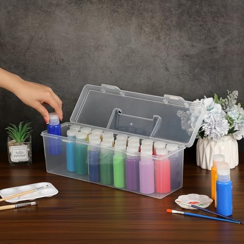 JUXYES Plastic Clear Acrylic Paint Bottle Storage Organizer Box with Handle - size: 1 Pack