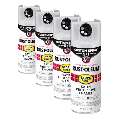 Rust-Oleum 383424 Stops Rust Custom Spray 5-in-1 Spray Paint, 12 oz, Satin Arctic White (Pack of 4) - color: Satin Arctic White, size: 12 Ounce (Pack of 4)