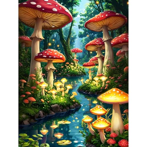Camocin Diamond Art Kits for Adults, Mushroom Forest Diamond Painting | Gem Art, Diamond Dot, 5D Full Round Drill, Woodland Cottage Wall Decor, DIY Craft Gift, 12x16 Inch - color: LBDP1P16