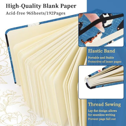 4.8" Pocket Sketch Book,80gsm Hardcover Art Sketchbook for Drawing Journal | Cloth Cover,80gsm Blank Paper,96Sheets,Lay-Flat,Portable Travel Creation Paint Diary Memo Planner,Dry MediaCow Cat - color: Cloth Cover-4.8x4.8in-Cow Cat