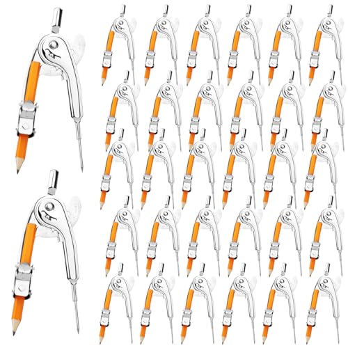 SAYAYA 32 Pieces Compass for Geometry with Pencil, Metal Geometry Drawing Tool 6 Inch Silver Compass for Math Student Classroom School Office Woodworking Art Drawing - color: 32 Pack