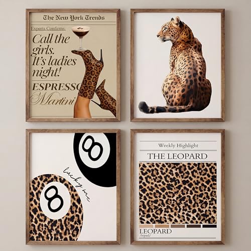 Yeaqee 4 Pcs Diamond Art Kits DIY Painting for Adult Aesthetic Wall Diamond Crafts Aesthetic Room Decor Cute Painting Pictures 5d Craft Wall Decor for Home 10 x 11.8'' (Leopard Print) - style: Leopard Print