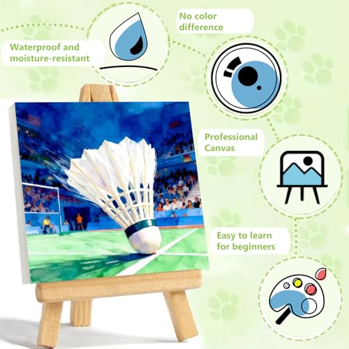 Reivworl Badminton Paint by Numbers Kit for Kids with Frame 8×8 inch | Badminton Paint by Number for Kids Age 6-8-12, Acrylic Paint by Numbers for Gifts and Decor - color: Style-14, size: 8×8inch