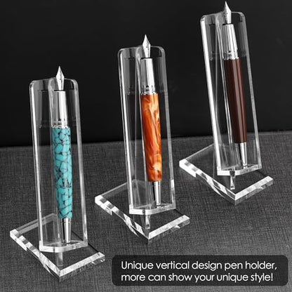 YUXUN Acrylic Pen Holder Display Stand - 30° Tilt Angle | Single Pen Display Stand Multi-Functional Clear Pencil & Makeup Brush Organizer for Office, School, Home and Exhibition -1PC - size: Tilted Pen Stand