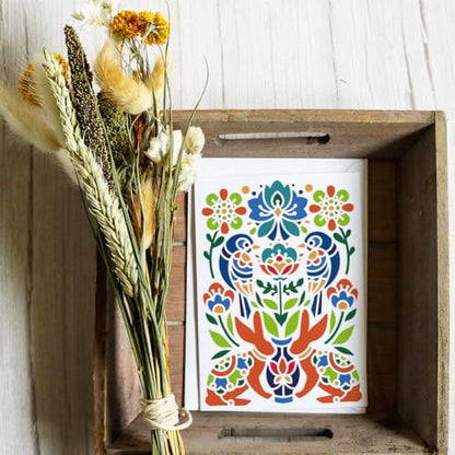4Pcs Folk Flower Stencils, Floral Reusable Painting Templates - style: Folk Art Flowers
