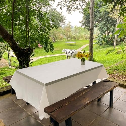 ANECO 100% Compostable Tablecloths for Rectangle Tables (54x108, 3 Count) | White Disposable Rectangular Tablecloth - Anti-Plastic Table Cover for Outdoor, Party, Picnic, Wedding - color: Ceramic White
