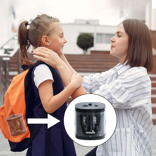tenwin Electric Pencil Sharpener, Dual-Hole Fit for 6-12mm Pencils - color: Black