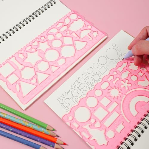 JIEYAO 2 Pcs Geometric Drawings Templates, Multi-Shaped Drafting Stencils, Plastic Measuring Templates Rulers Clear Drawing Triangle Tool Protractor Set for Studying Designing Office(Red) - color: Red