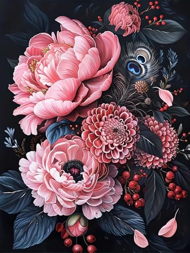Flowers Diamond Art Kits for Adults, Feathers 5D Diamond Painting Kits | DIY Gem Painting, Dimond Art Paintings Kit, Crafts for Adults, Full Drill Diamond Dot for Home Wall Decor 12 X 16 In - color: CM083