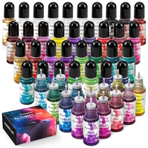 CHEAPART Alcohol Ink Set 48 Vibrant Colors(Each 0.35oz), Paint Resin Dye | Concentrated Fast Drying Pigment, Alcohol-Based Resin Ink for Epoxy Art Tumblers Coasters Acrylic Fluid Painting Crafts - size: 48 PCS