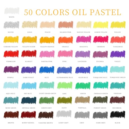 Artecho Oil Pastels Set of 50 Colors (8 x 60 mm) - size: 50 Count (Pack of 1), style: 50 Basic Colors