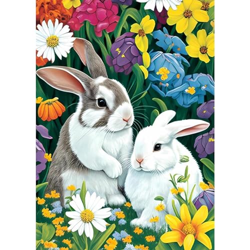 SENQAO Rabbit Diamond Painting Kits, 5D DIY Flowers Diamond Painting Kit Full Drill Diamond Art for Adults Kids Paint by Diamond Kits Easter Bunny Diamond Painting Rabbit 12x16inch - color: rabbit