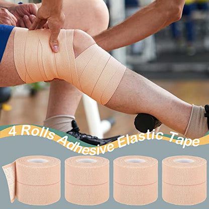 BBTO 4 Rolls Elastic Adhesive Tape Bandage, 5 Yard, 2 Inch | Elastic Tape Self Adhesive Bandage Wrap, Flexible Stretch Bandages for Sports Ankle, Knee and Wrist Sprains Animal Pets - size: 2 Inch in Width
