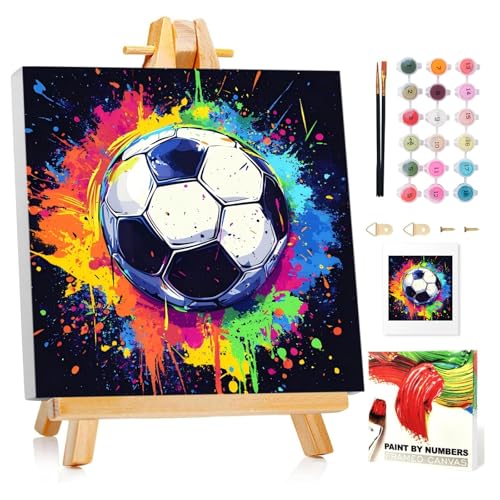 Soccer Paint by Numbers Kit for Kids, 8x8 inch | DIY Paint by Numbers for Kids, Ages 4-8-12, with Frame, Wooden Easel, Gifts Box, Fun and Relaxing,Home Wall Decor - color: Soccer