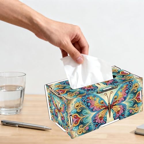 LSQFS DIY Diamond Art Wooden Tissue Box Kit,Butterfly,Perfect Handmade Gift - color: Butterfly 1