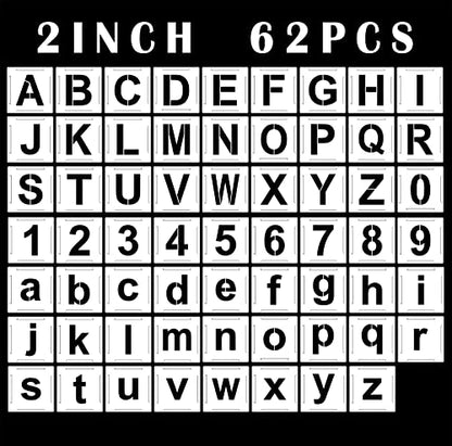 2 Inch Alphabet Letter Stencils, 62 Pcs Reusable Plastic Letter Number Templates, Art Craft Stencils for Wood, Wall, Fabric, Rock, Chalkboard, Signage, Interlocking Template Kit for Painting on Wood - color: 2 inch
