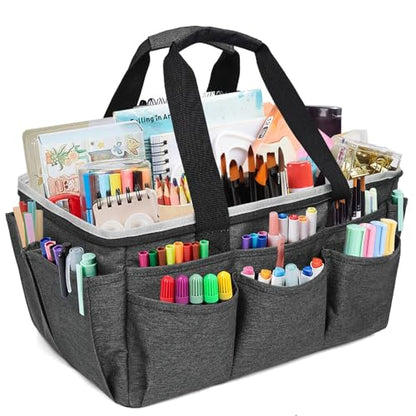 Multi-Functional Tote Craft Bag Desktop File Folder Carrying Bag With Pockets For Art,Craft,Sewing, Travel, Daily Use,Office (Dark Grey) - color: Dark Grey