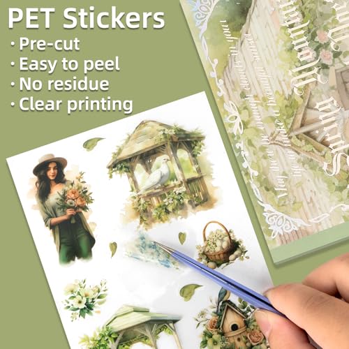 Uideyvi Spring Theme Sticker Scrapbooking Supplies for Junk Journal, 20 Sheets PET Stickers(TZ-001-008) - color: Spring theme