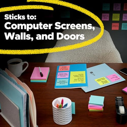 Post-it Super Sticky Notes, 3 x 3 in, Supernova Neons, 24 Pads | School Supplies and Oﬃce Supplies, 2X the Sticking Power - size: 24 Pads – 70 Sheets Each