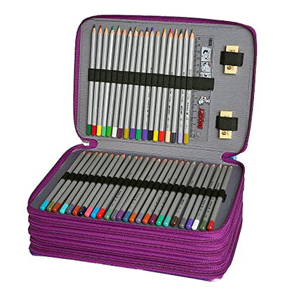 250 Slots Pencil Case 5-Layer Zipped Holder w/Handle - color: Purple, size: 250