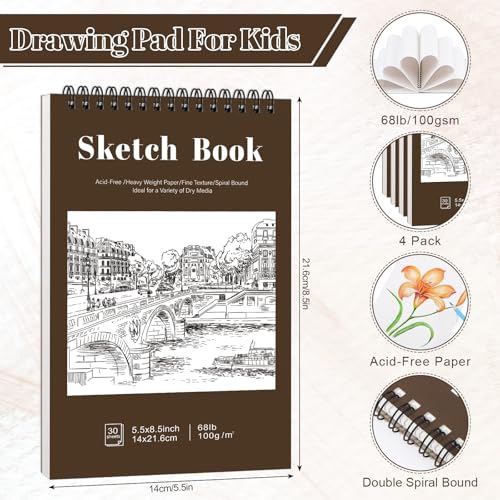 4 Pack Small Sketch Books, 5.5 × 8.5 in, Spiral Bound, Yellow-Brown - color: Tan, size: 5.5 × 8.5Inch（4 Pack）