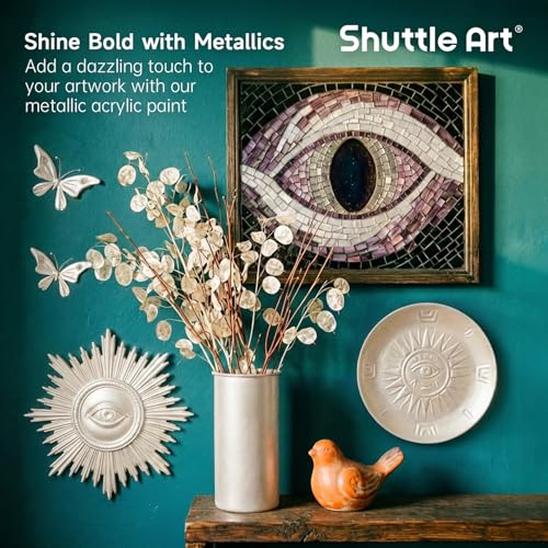 Shuttle Art Metallic Pearl White Acrylic Paint, 8.45 oz (250 ml) Pearlescent Acrylic Paint With Brush, Non Toxic, Non Fading Shimmer White Paint for Crafts, Metal, Wood, Clay, Ceramic, Canvas, Furniture - color: Pearl White, size: 8.45 Fl Oz (Pack of 1)