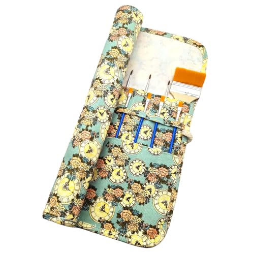 Funny live Paint Brush Holder Art Supplies, Artist Paint Brush & Storage Organizer Roll-Up Case Bag, Protect Acrylic Oil Watercolor Paintbrushes (Clock 20 Slot Pockets) - color: Clock 20 Slot Pockets