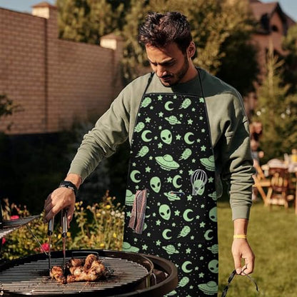 Apron with 2 Pockets,Kitchen Chef Artist Aprons for Cooking Gardening Baking Painting, Waterproof Apron 33" x 27" - color: Alien